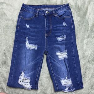High rise blue ripped jeans size small